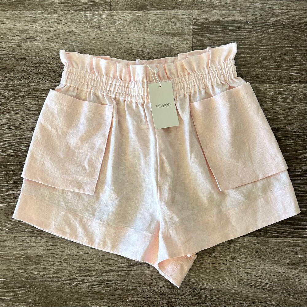 Hevron Mira Linen Shorts Rose Quartz Pink High Rise Pocket Sz M NWT - Picture 13 of 16